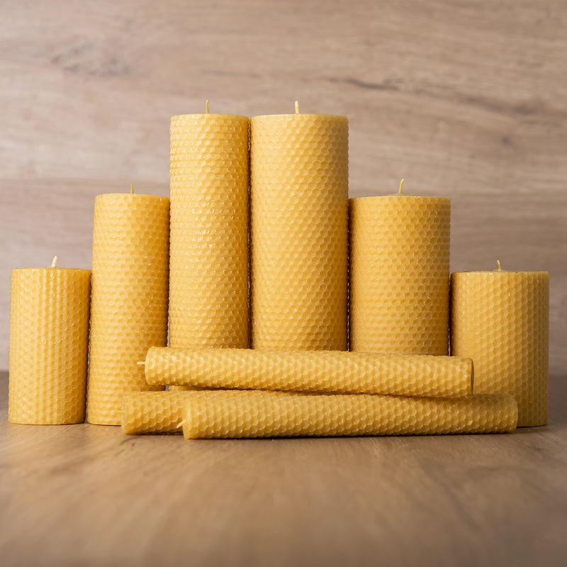 3 x Hand Rolled Beeswax Dinner Candles